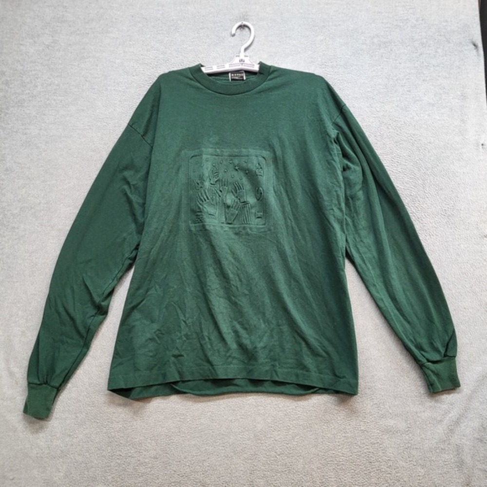 VINTAGE Braille Men Shirt 2XL Green 90s Single Stitch Run Tactile ISB‎ Tee